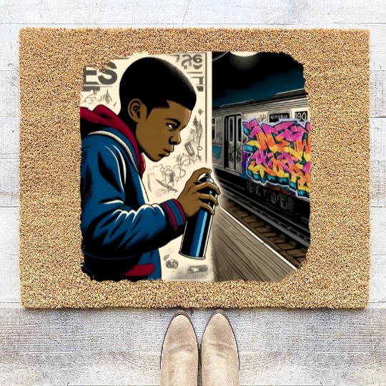 AI Teen in Underground Subway Layup -Masked Border Coir Doormats