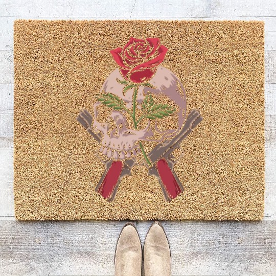 Skeleton Roses Guitar Skull Roses Guns Coir Doormats