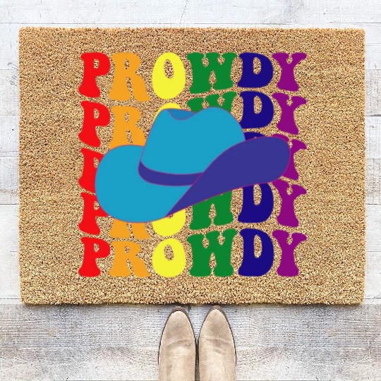 Prowdy Gay Lesbian Howdy Cowboy LGBTQ Pride Groovy Coir Doormats
