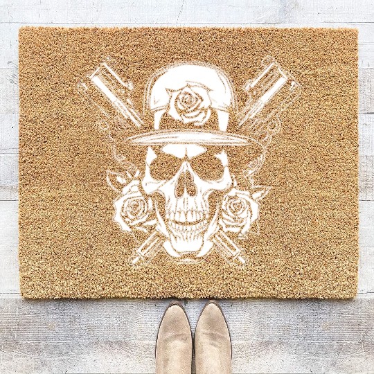 Skeleton Roses Guitar Skull Roses Guns Coir Doormats