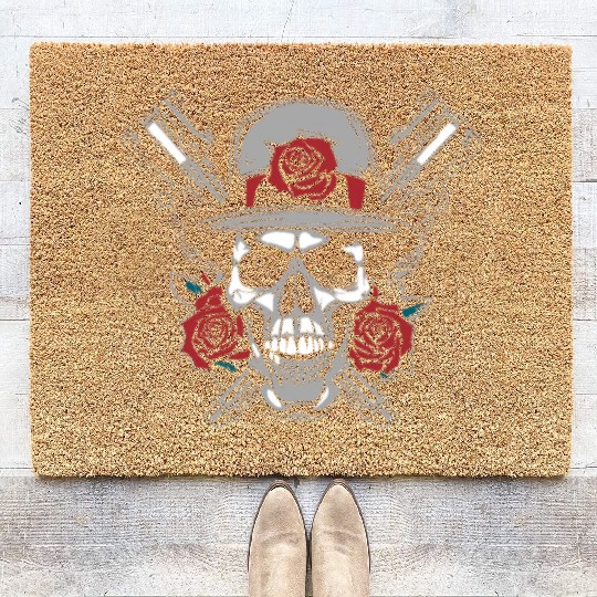 Skeleton Roses Guitar Skull Roses Guns Coir Doormats