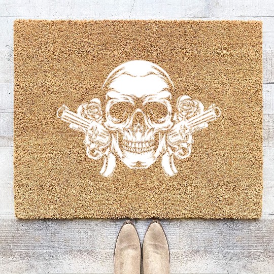 Skeleton Roses Guitar Skull Roses Guns Coir Doormats