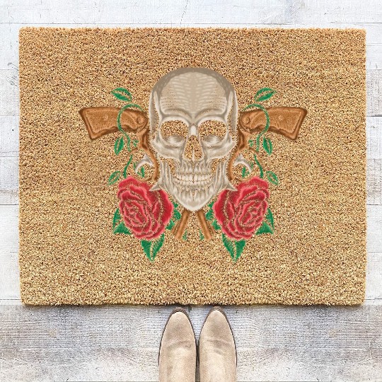 Skeleton Roses Guitar Guns Skull Roses Coir Doormats
