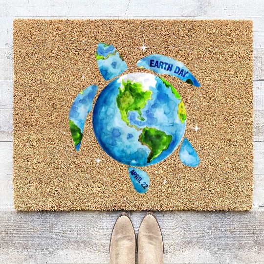 Earth Day Restore Earth Sea Turtle Art Coir Doormats