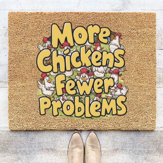 More Chickens Fewer Problems Yellow Text Coir Doormats