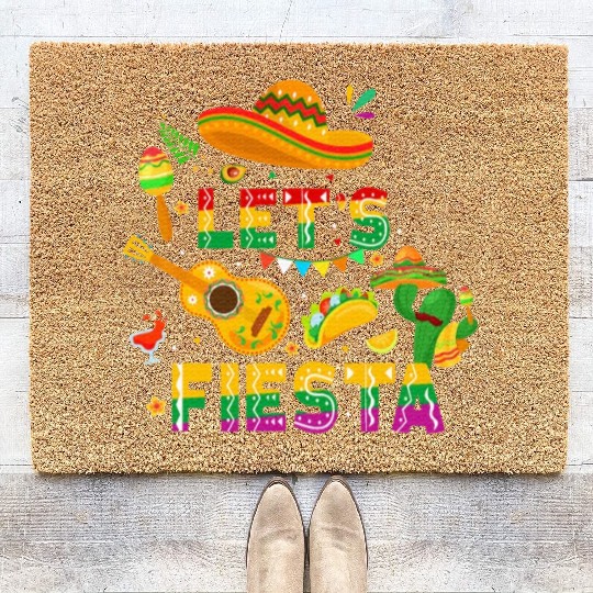 Funny Cinco De Mayo Mexican Guitar Cactus Let's Fi Coir Doormats