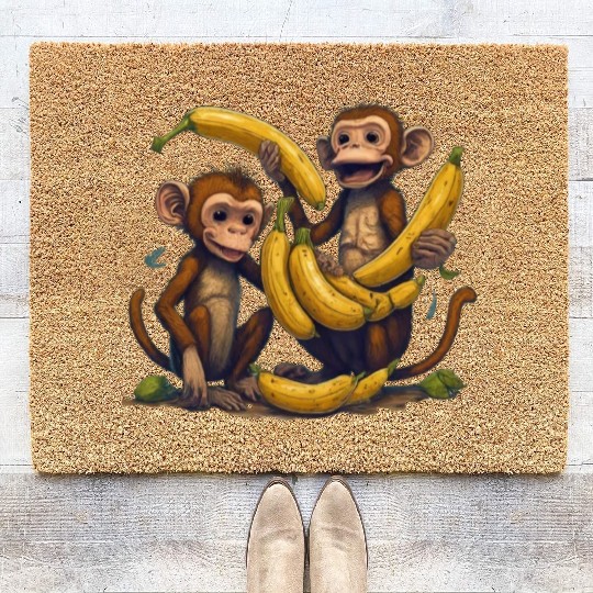 monkey play with banana Coir Doormats