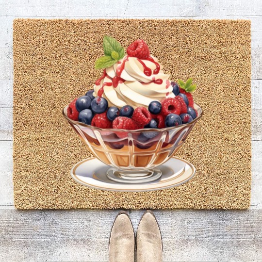 Fruity Raspberries and Blueberries Parfait Sundae Coir Doormats