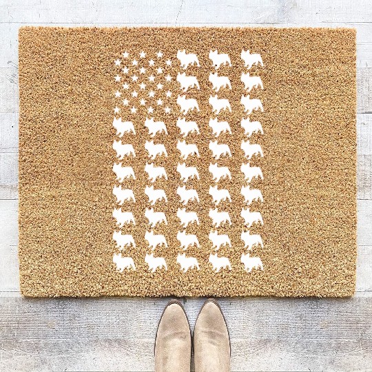 US Flag Silhouette French Bulldog 4th Of July Coir Doormats