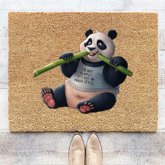 Panda Paradise: Serene Panda Enjoying a Bamboo Fea Coir Doormats