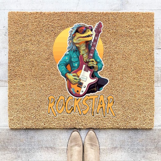 Rockstar Reptile Musician with Electric Guitar Coir Doormats