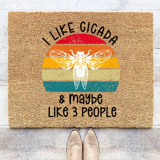 I Like Cicada & Maybe Like 3 People, Retro Sunset Coir Doormats