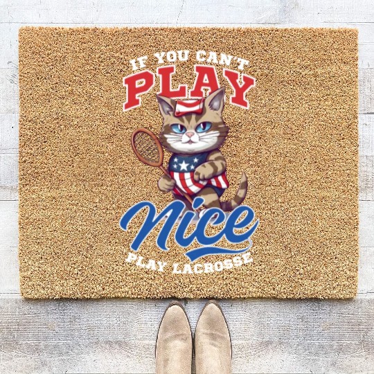 4th Of July Lacrosse Cat Play Lacrosse Coir Doormats