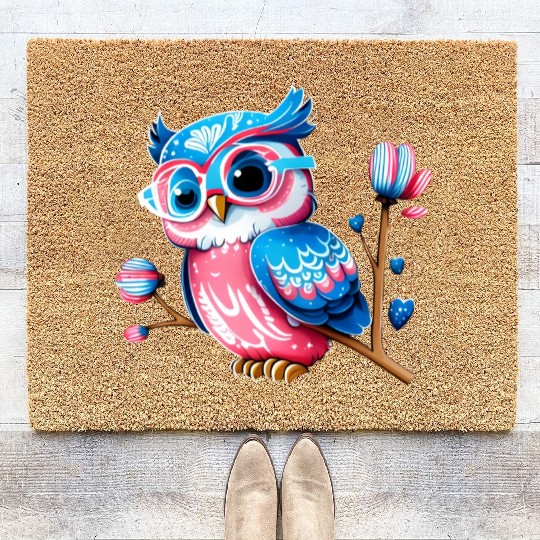 Red White and Blue Owl Coir Doormats