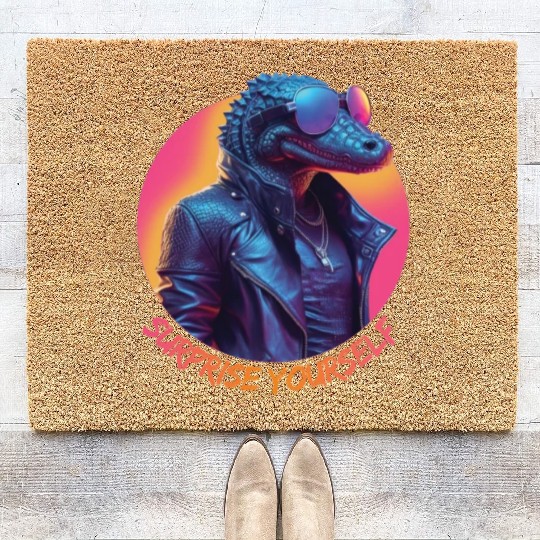 Synthwave style crocodile wearing sunglasses Coir Doormats