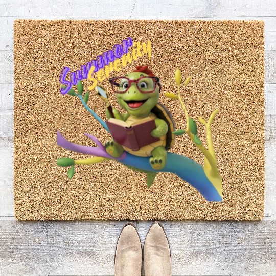 Cute Little Green Sea Turtle on Ocean Coir Doormats