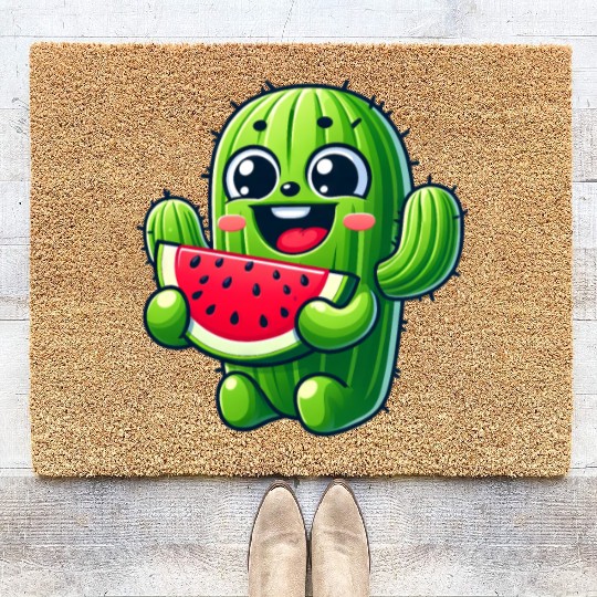 Cute Cactus Comic With Watermelon Fruity Coir Doormats