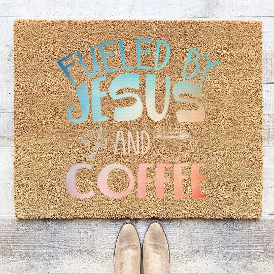 Cool Coffee Jesus Art Christian Coffee Lover Coir Doormats