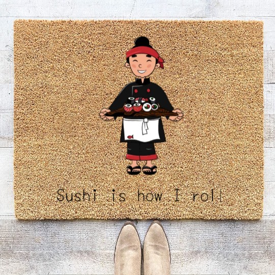 Cute Aesthetic Sushi Guy Coir Doormats