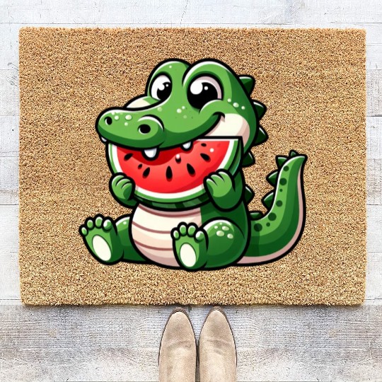 Crocodile With Watermelon Fruity Cute Coir Doormats
