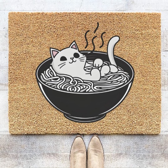 Ramen Cat Kawaii Anime Otaku Bowl Japanese Noodles Coir Doormats