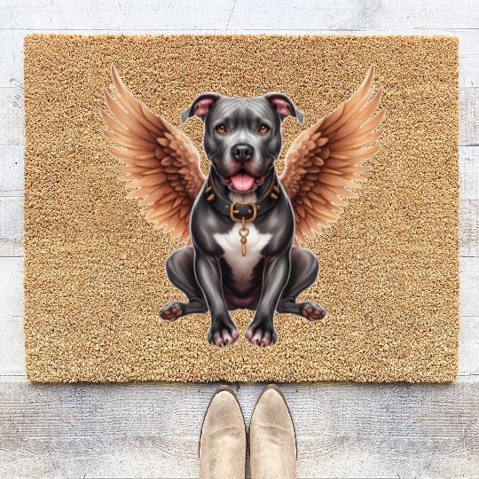 Pitbull Angel with Wings Dog in Heaven Coir Doormats