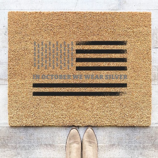 In October We Wear Silver American Flag Apraxia Coir Doormats