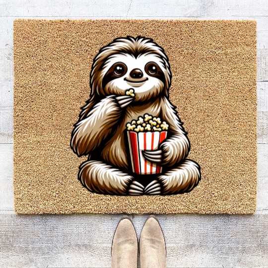 Sloth Popcorn Cinema Movie Night Coir Doormats