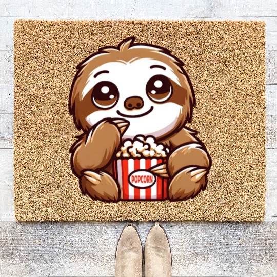 Sloth Film Critic Cinema Popcorn Lover Coir Doormats