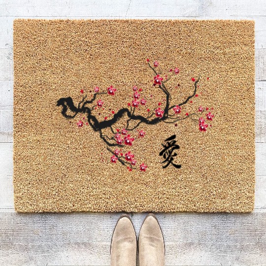 Vintage Cherry Blossom Japanese Culture Graphical Coir Doormats