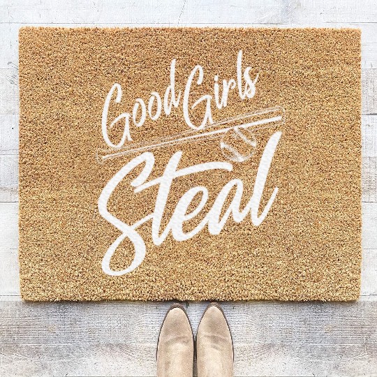 Softball Art Good Girls Steal Baseball Pitcher Coir Doormats