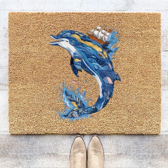 Majestic Ocean Waves Sailing Adventure Dolphin Coir Doormats