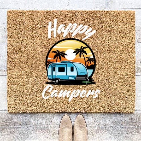 Funny Camping Hiking Lover Present Happy Camper Coir Doormats