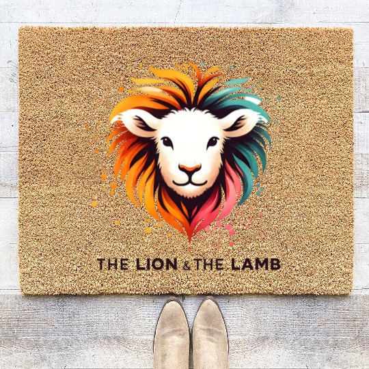 The Lion And The Lamb Abstract Art Design Coir Doormats