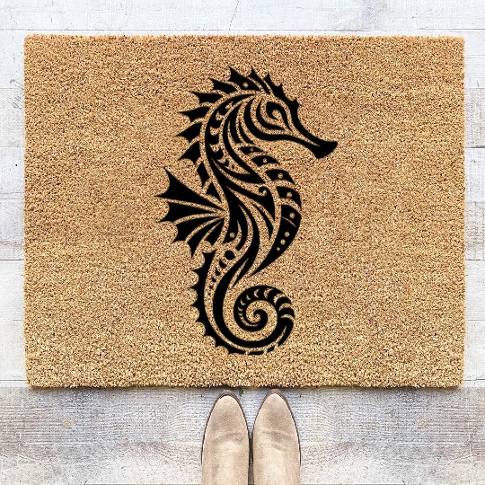 Water Swimming Training Tribal Seahorse Tattoo Coir Doormats