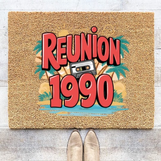 Retro Reunion 1990 Cassette Tape Sunset Beach Coir Doormats