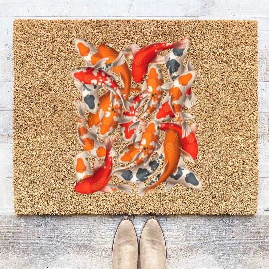 Japanese Asian Koi Fish Carp Nishikigoi Fish Art T Coir Doormats