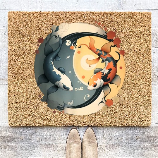 Japanese Koi Fish Yin Yang Coir Doormats