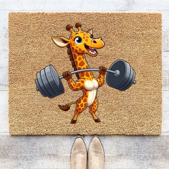 Giraffe Weightlifter Workout Dumbbell Fitness Coir Doormats