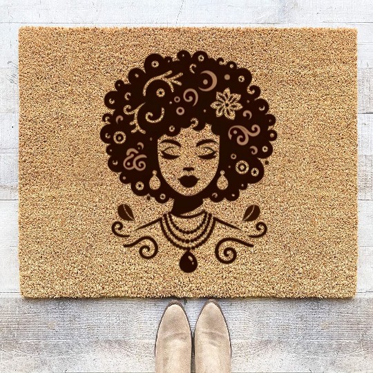 an African girl shining in harmony natural Coir Doormats