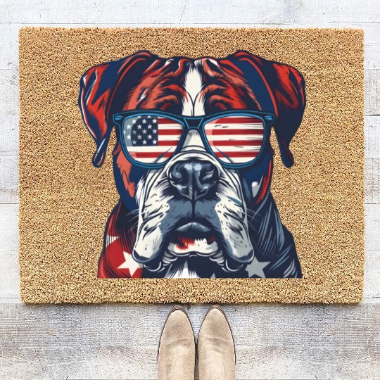 Boxer dog. American memorial day Coir Doormats