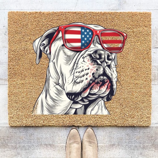 Dogo Argentino dog. 4th of July and memorial day Coir Doormats