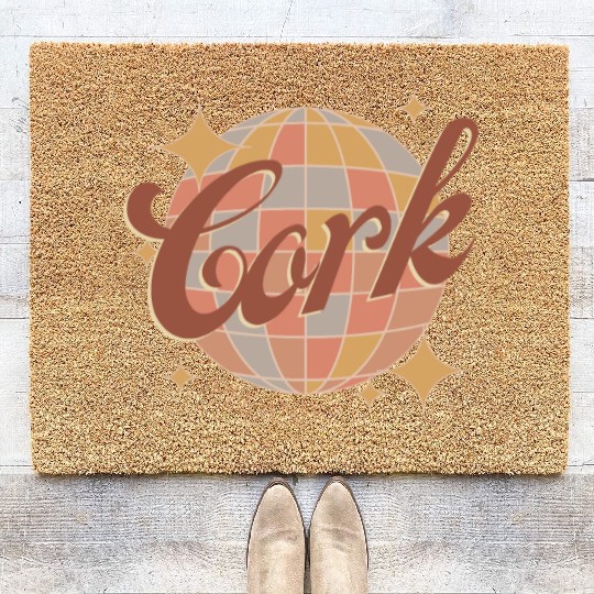 Cork City Ireland Retro Vintage Disco ball design Coir Doormats