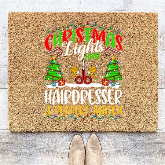 Christmas Light Hairdresser Xmas Coir Doormats