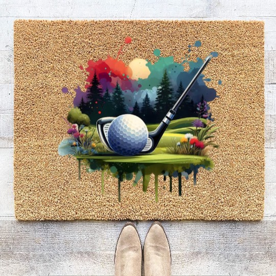 Elegant Watercolor Golf Stroke Golfing Art Coir Doormats