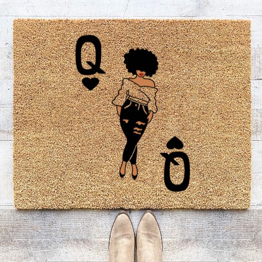 Punky's Queen Heart Card Sexy Afro Lady Heels Coir Doormats
