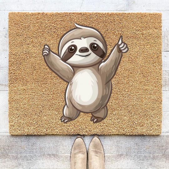 Charming Smiling Sloth Embracing Life Coir Doormats