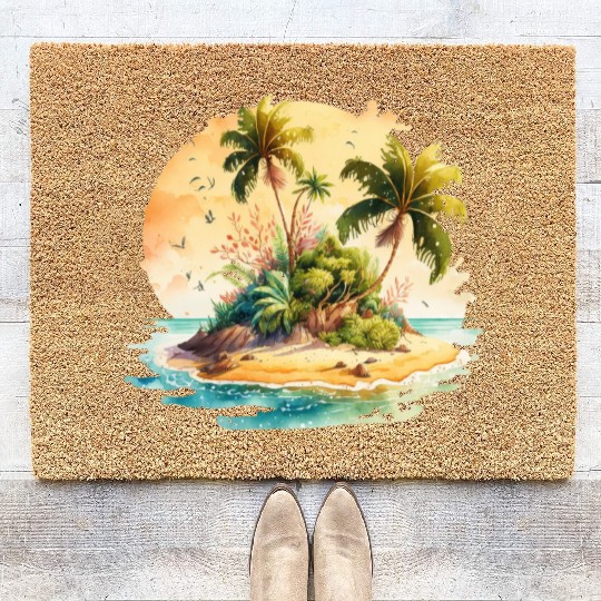 Tropical Watercolor Paradise, Summer Clipart Coir Doormats
