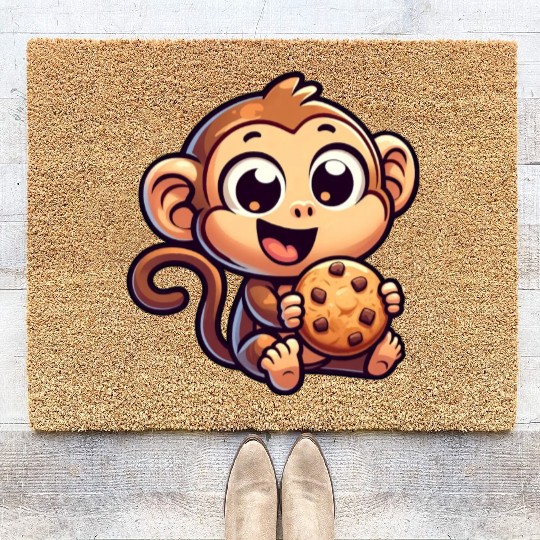 Chimpanzee with Cookie Sweet Treat Coir Doormats