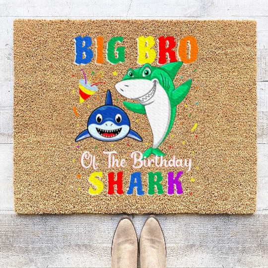 Big Bro Of The Shark Birthday Family Birthday Coir Doormats